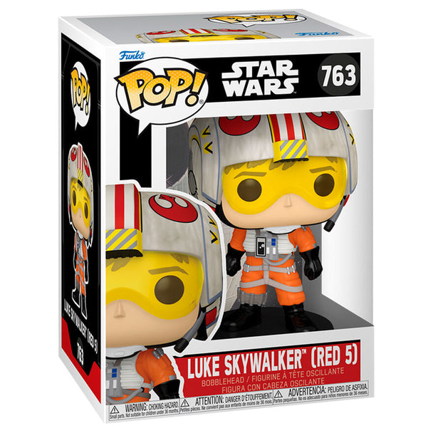 Vue de côté de la figurine Luke Skywalker Red 5 Funko POP avec détails précis et couleurs vives sur fond blanc