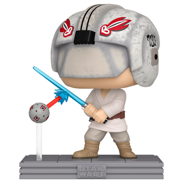 Figurine Funko POP Luke Skywalker de Star Wars en vinyle, hauteur 9 cm, avec télécommande, présentée dans une boîte cadeau.