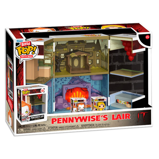 Vue latérale de la figurine FUNKO Bitty POP Boxes Pennywise's Lair montrant la qualité et les dimensions du produit