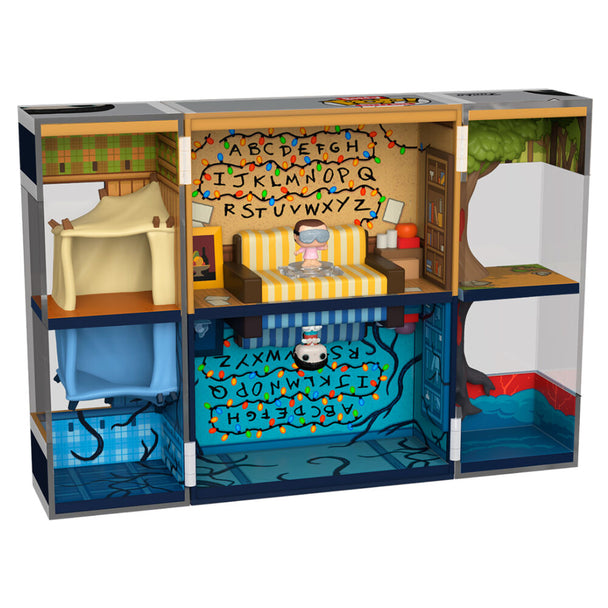 Figurine FUNKO Bitty POP Boxes représentant la maison des Byers dans Stranger Things vue de face avec détails colorés.