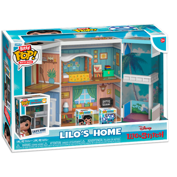 Boîte de la figurine Bitty POP Stitch Lilo's Home avec logo FUNKO et illustrations du personnage