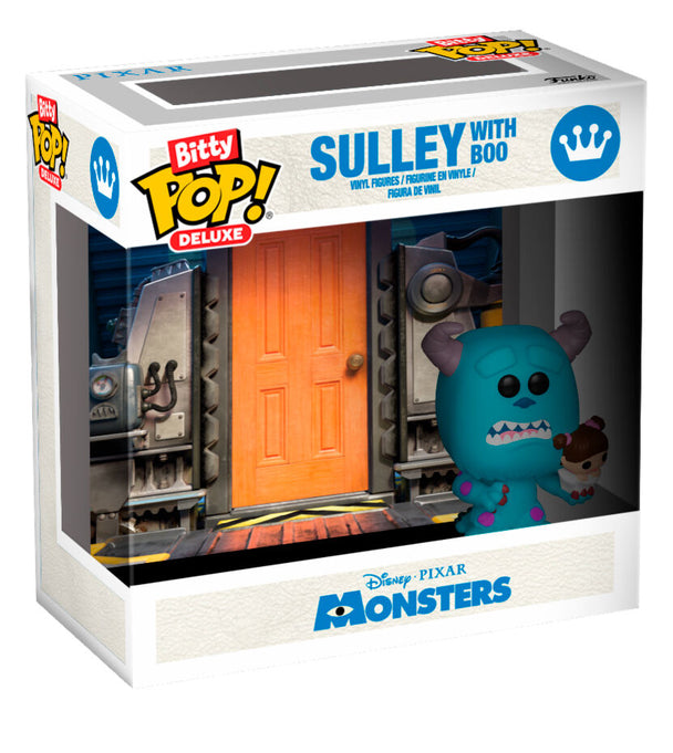 Boîtier d'exposition en acrylique transparent contenant la figurine Sulley et Boo de Disney Pixar