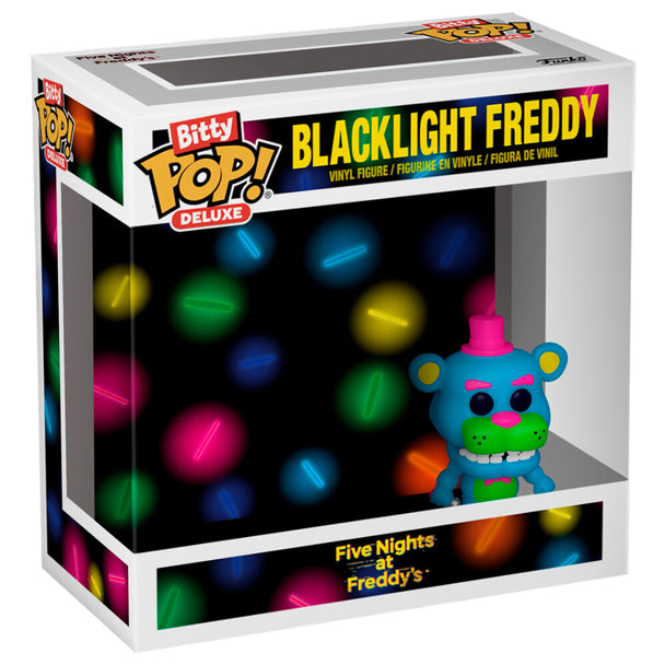 Figurine FUNKO Bitty POP Deluxe Blacklight Freddy de Five Nights at Freddy's avec son design lumineux unique, vue de face
