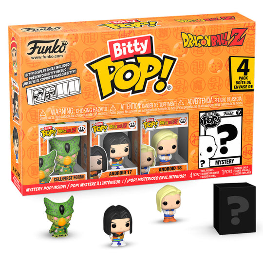 Zoom sur les figurines Bitty POP Dragon Ball Z Frieza dans leurs coffrets avec socles détachables, présentation détaillée.