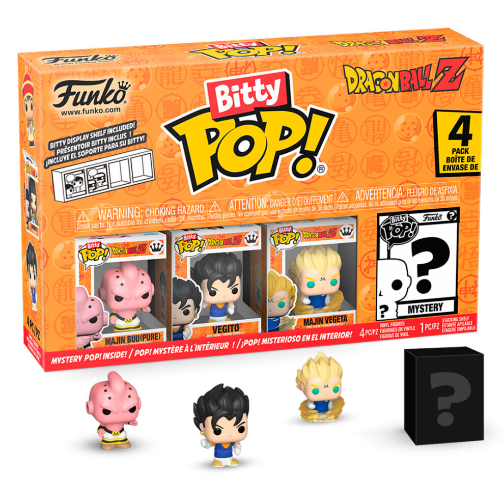 Gros plan sur une figurine Bitty POP Gohan de Dragon Ball Z dans son étui acrylique rigide avec socle détachable