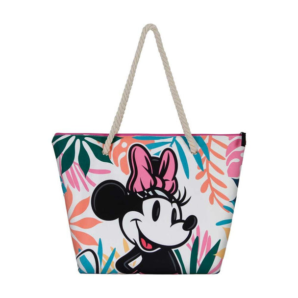 Sac de plage Disney Minnie Island KARACTERMANIA avec fermeture éclair et deux poignées, dimensions 37x52x17 cm