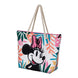 Vue de face du sac de plage Minnie Island avec illustration colorée de Minnie Mouse sur fond estival