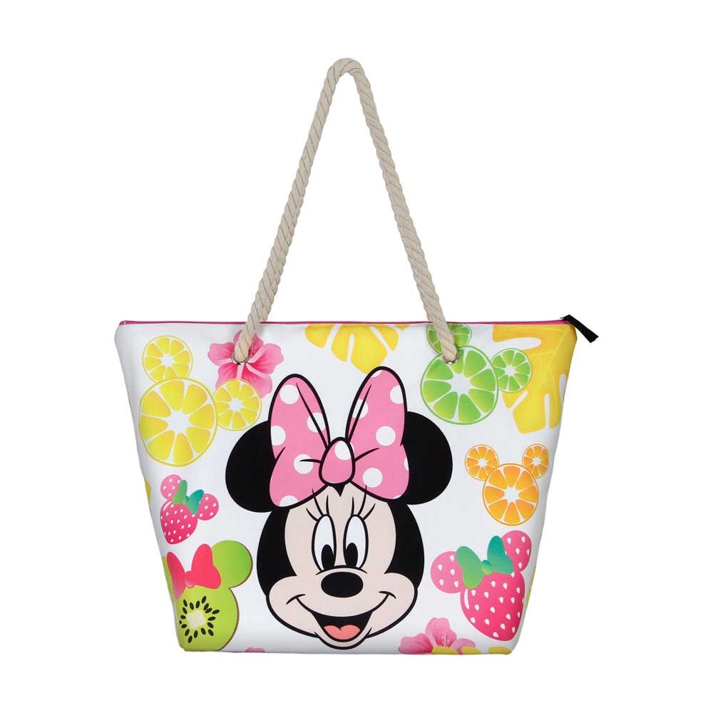 Sac de plage Disney Minnie Fruits KARACTERMANIA vue avant avec motif Minnie et fruits colorés
