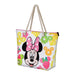 Détail du compartiment zippé et des deux anses supérieures du sac de plage Disney Minnie Fruits
