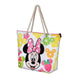 Détail du compartiment zippé et des deux anses supérieures du sac de plage Disney Minnie Fruits