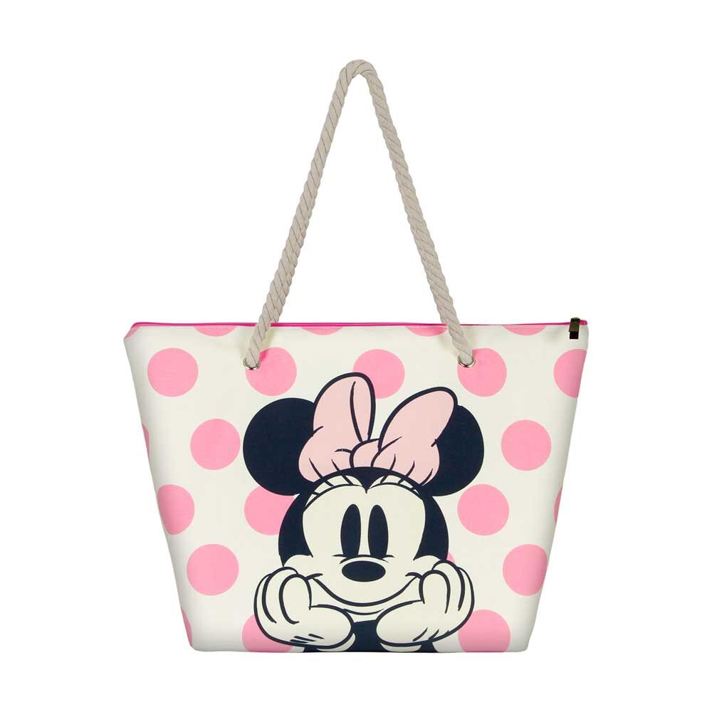 Sac de plage Disney Minnie Dots KARACTERMANIA vu de face avec ses poignées supérieures
