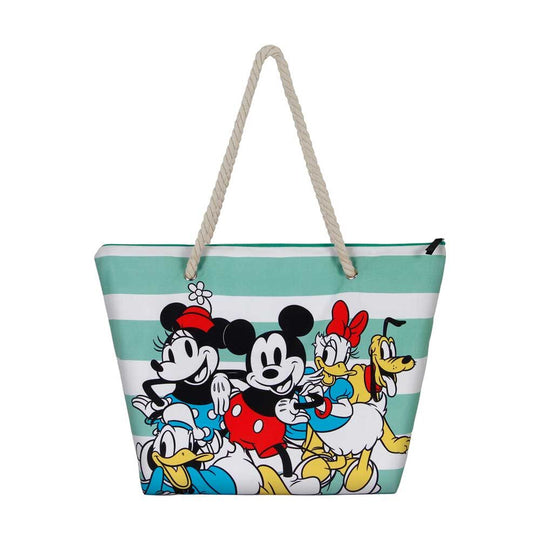 Sac de plage Disney Mickey Together KARACTERMANIA vu de face avec design coloré et dimensions 37x52x17 cm