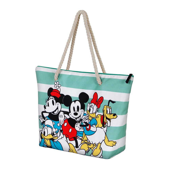 Détail du compartiment zippé du sac de plage Mickey Together avec fermeture sécurisée et tissu résistant