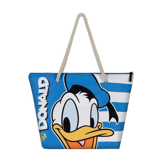 Sac de plage Disney Donald Duck avec motif marin, vue avant montrant la fermeture éclair et le logo KARACTERMANIA.