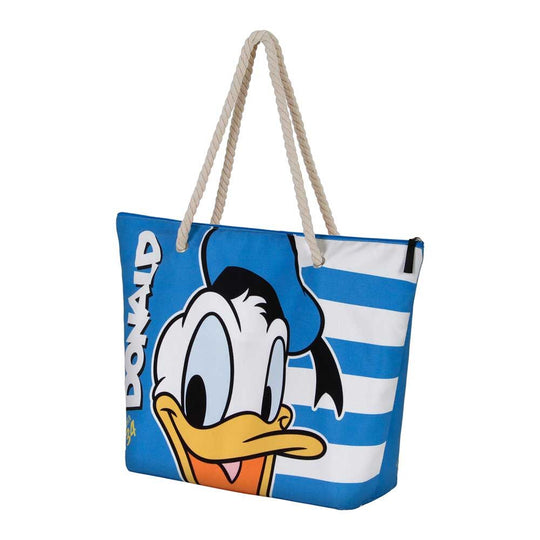 Détail des anses doubles du sac de plage Disney Donald Duck, soulignant la qualité des finitions et le design ergonomique.