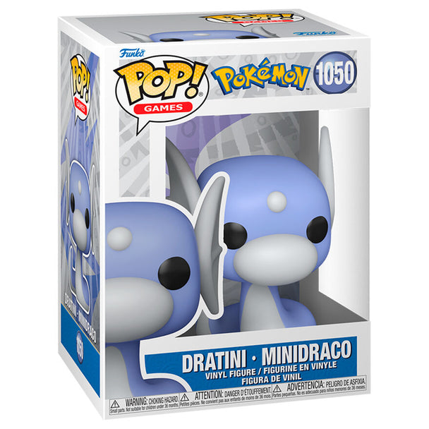 Vue détaillée de la figurine Funko POP Dratini Minidraco avec ses couleurs vives et son design fidèle