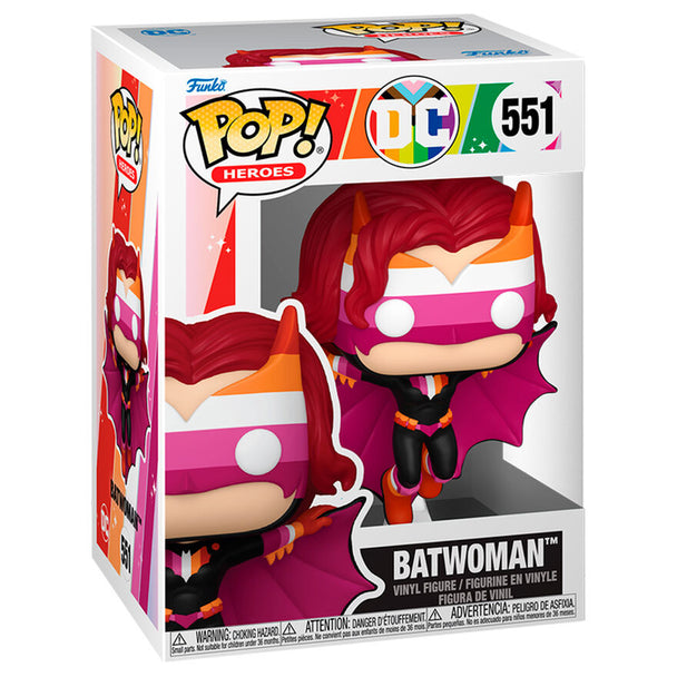 Boîte cadeau officielle contenant la figurine Funko POP Batwoman DC Comics, vue de face et côté