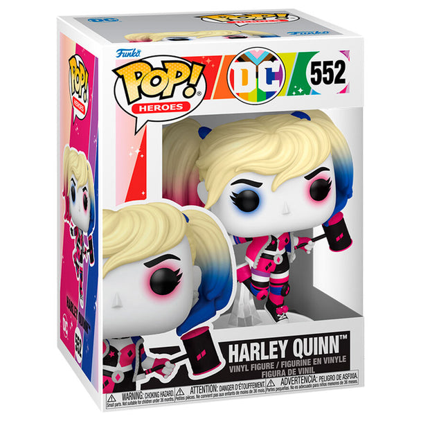 Figurine Funko POP Harley Quinn DC Comics en vinyle de 9 cm dans sa boîte cadeau officielle, vue de face.