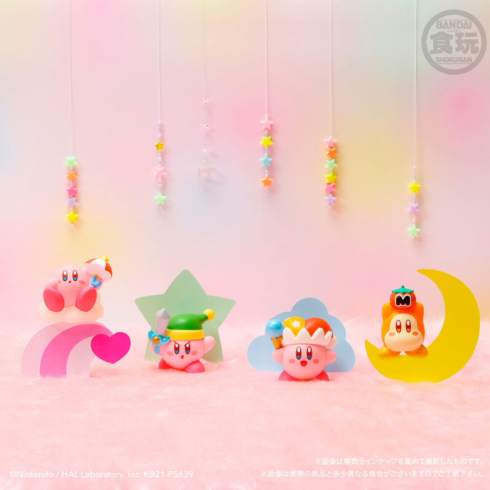 Présentation de l'ensemble de la collection Kirby Friends BANDAI, un incontournable pour tous les fans de Kirby et les collectionneurs de figurines japonaises.