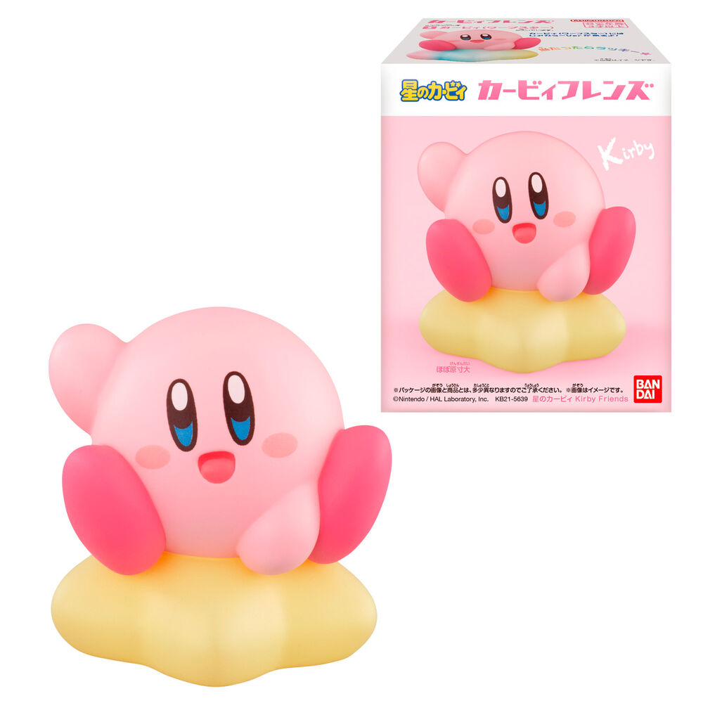 Figurine Kirby Friends BANDAI dans son emballage d'origine, un cadeau idéal pour les amateurs de Kirby et les collectionneurs de figurines.