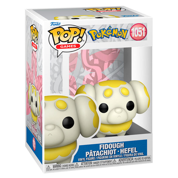 Vue détaillée de la figurine Funko POP Fidough Patachiot Hefel montrant ses couleurs vives et son design fidèle