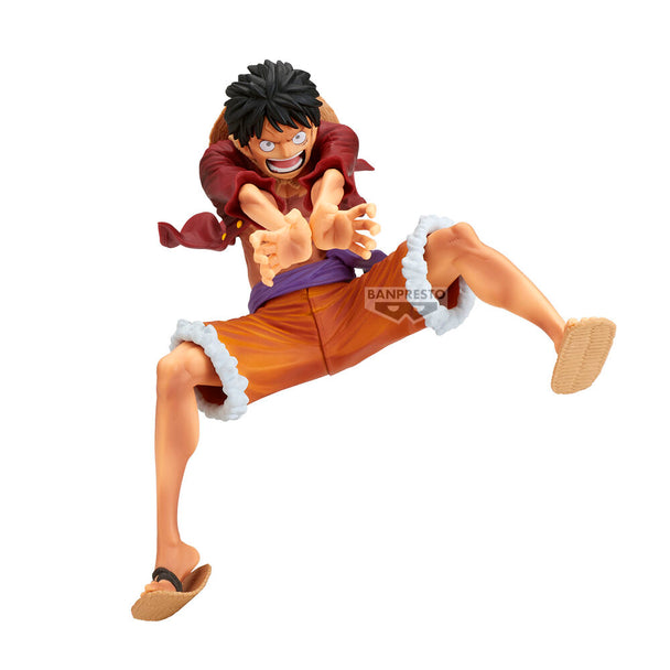 Figurine Monkey D Luffy de One Piece en position dynamique, vue de face, hauteur 21cm
