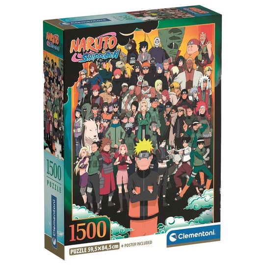 Image du puzzle Naruto Shippuden 1500 pièces de CLEMENTONI montrant le packaging coloré et le visuel de l'anime
