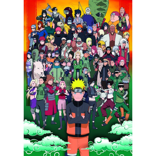 Puzzle Naruto Shippuden assemblé mesurant 59,2x84,3 cm avec une illustration détaillée des personnages principaux