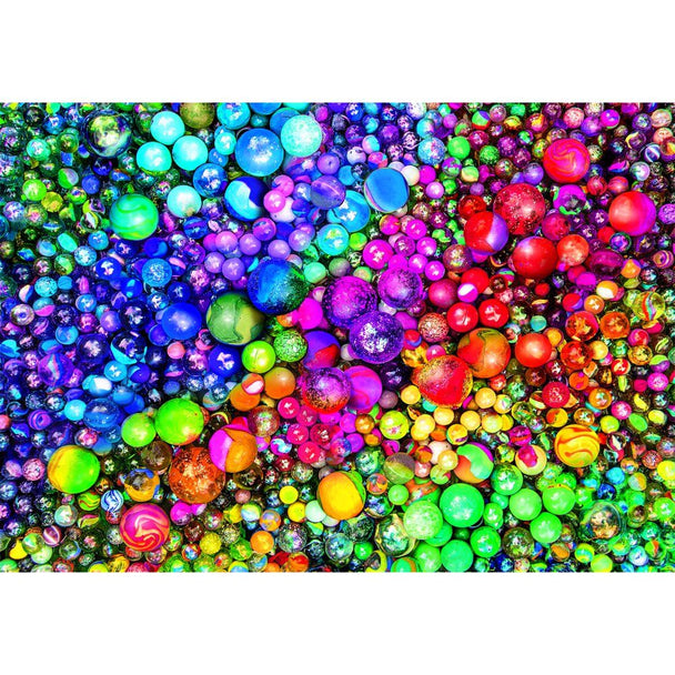 Image du puzzle Marbles 1000 pièces de CLEMENTONI montrant l'ensemble des pièces colorées avant assemblage