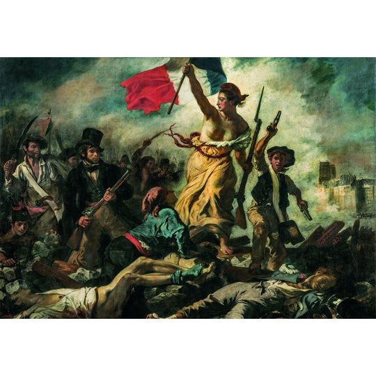Puzzle CLEMENTONI 1000 pièces représentant le tableau Liberté guidant le peuple de Delacroix, en cours d'assemblage
