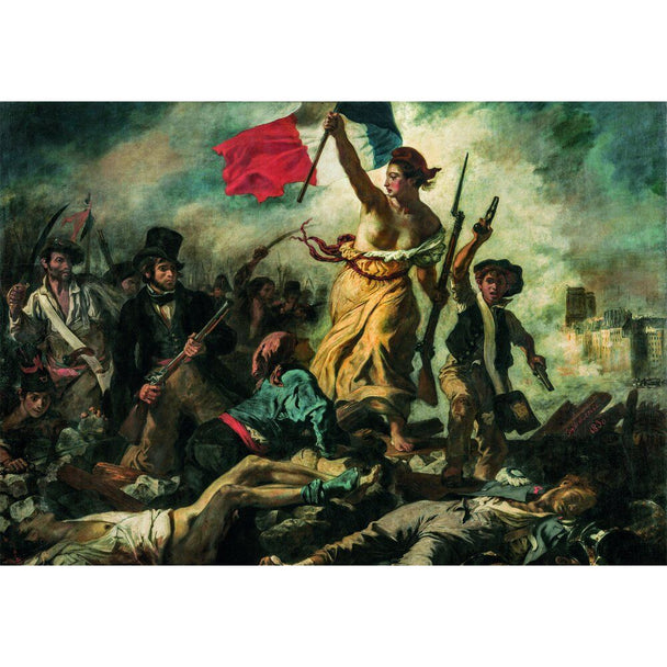 Puzzle CLEMENTONI 1000 pièces représentant le tableau Liberté guidant le peuple de Delacroix, en cours d'assemblage