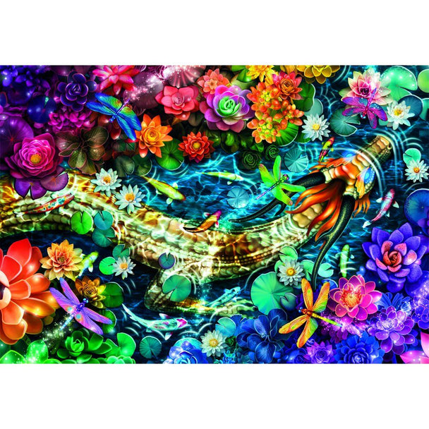 Puzzle Koi River 1000 pièces CLEMENTONI avec image détaillée d'un bassin de carpes Koi colorées