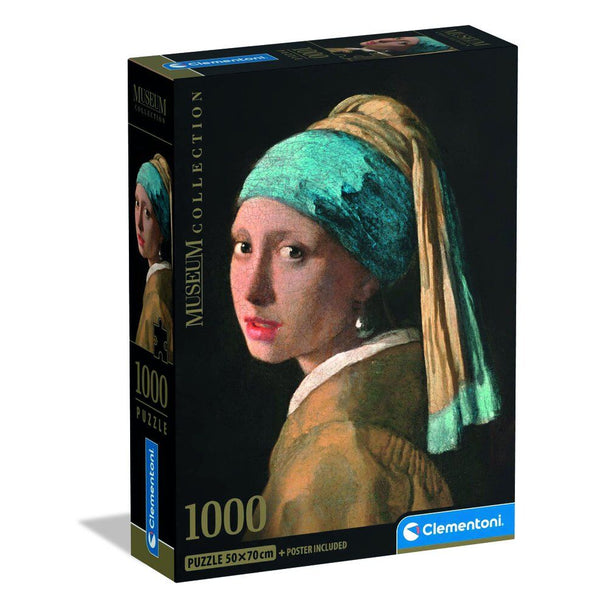 Boîte du puzzle CLEMENTONI 1000 pièces La Jeune Fille à la Perle, montrant la marque et l'image du puzzle