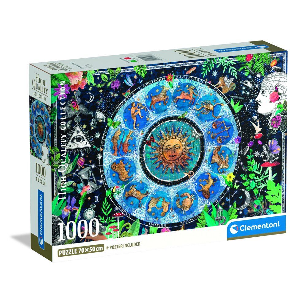 Image du puzzle assemblé montrant la carte du ciel astrologique aux couleurs vives et détails précis.