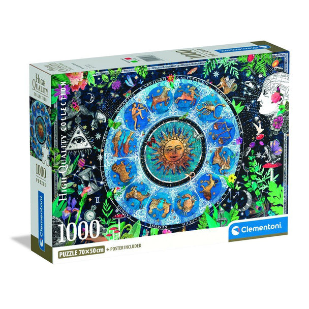 Image du puzzle assemblé montrant la carte du ciel astrologique aux couleurs vives et détails précis.