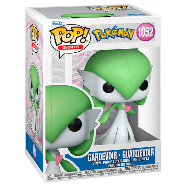 Vue rapprochée de la figurine Funko POP Gardevoir Pokémon montrant les détails colorés