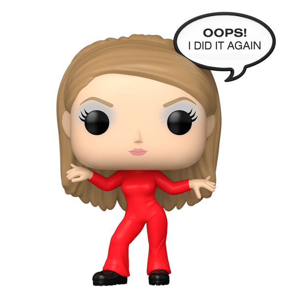 Figurine Funko POP de Britney Spears en tenue rouge emblématique du clip Oops! I Did It Again, vue de face, hauteur 9 cm