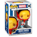 Vue rapprochée de la figurine Funko POP Iron Gwen Marvel avec détails du costume et couleurs vives