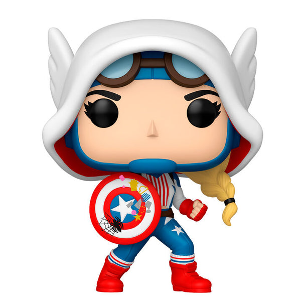 Figurine Funko POP Cap-Gwen Marvel de 9 cm en vinyle dans sa boîte cadeau colorée