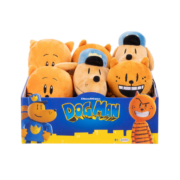 Jouet peluche Dogman assorti de 25cm vu de face avec détails colorés