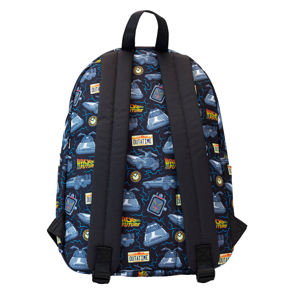 Détail du design exclusif 40e anniversaire Retour vers le Futur sur le sac à dos Loungefly