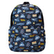 Sac à dos Loungefly Back to the Future 40e anniversaire vue de face en nylon noir avec logo coloré