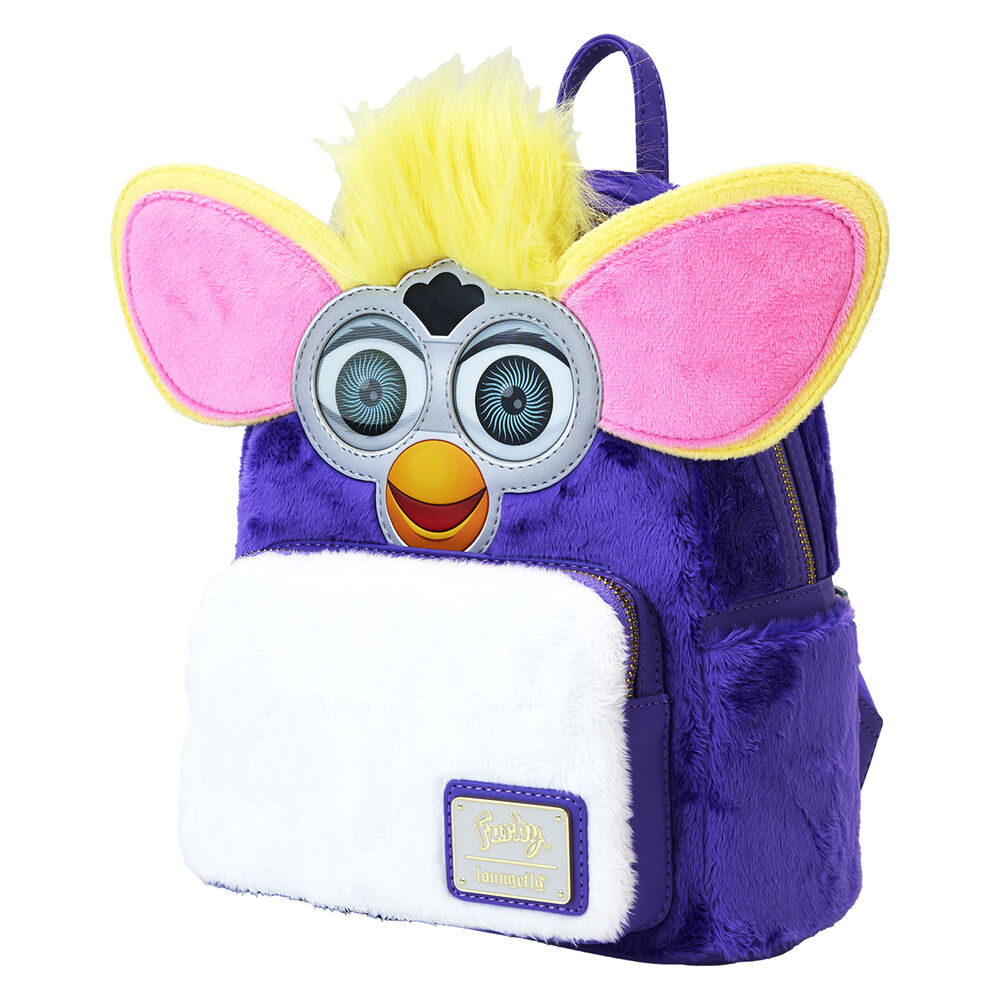 Poche frontale zippée du sac à dos Loungefly Furby avec fermeture dorée