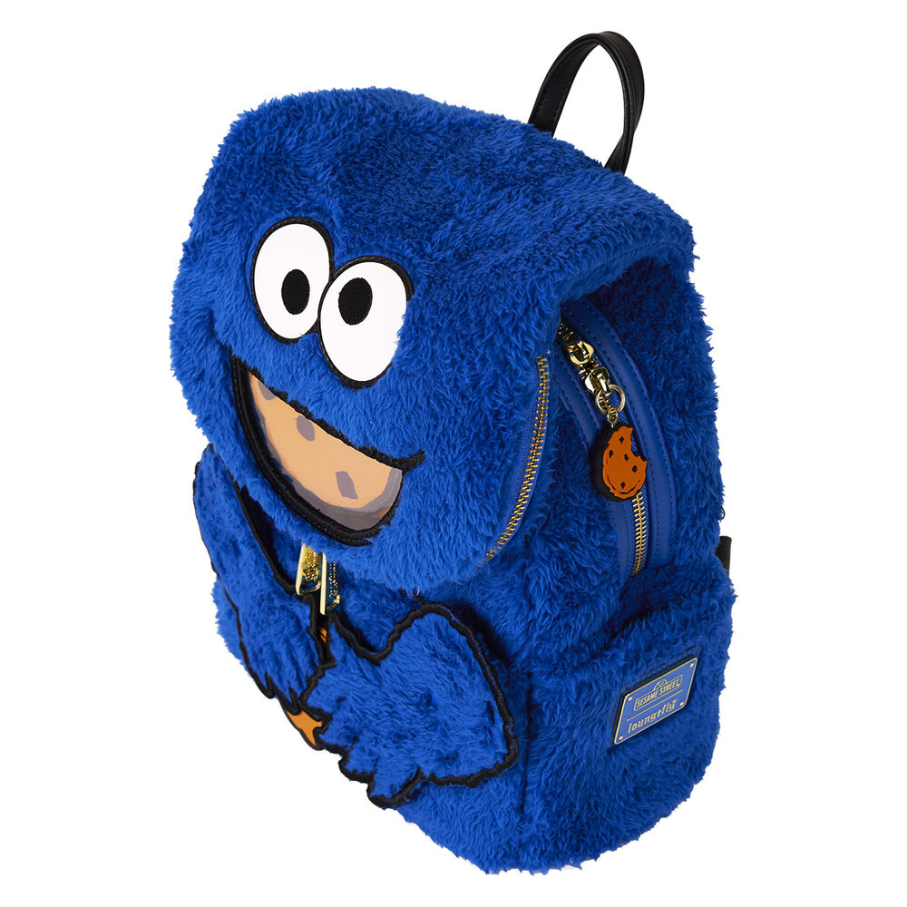 Fermeture éclair brillante en métal doré sur le sac à dos Loungefly Cookie Monster