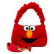 Vue avant du sac à dos Loungefly Elmo Sesame Street en peluche avec détails en cuir vegan et bandoulière ajustable