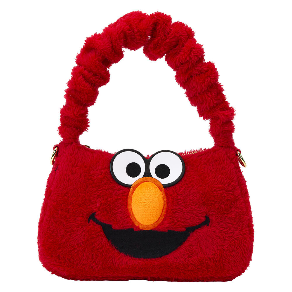 Photo des éléments métalliques dorés brillants qui ornent le sac Loungefly Elmo Sesame Street