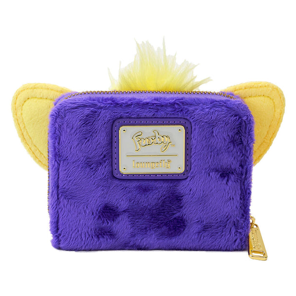 Vue de face du portefeuille Furby montrant les détails embossés et appliqués colorés