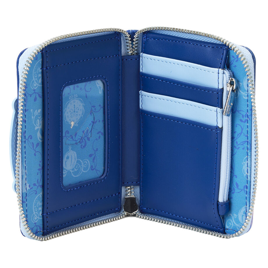 Vue de face du portefeuille Loungefly Disney Cendrillon 75e Anniversaire en cuir vegan avec motif soulier de verre