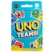 Boîte du jeu de cartes UNO Teams de MATTEL avec illustration colorée