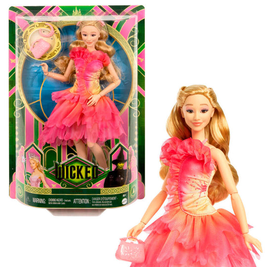 Poupée Glinda Upland MATTEL en tenue amovible inspirée du film Wicked, vue de face avec accessoires